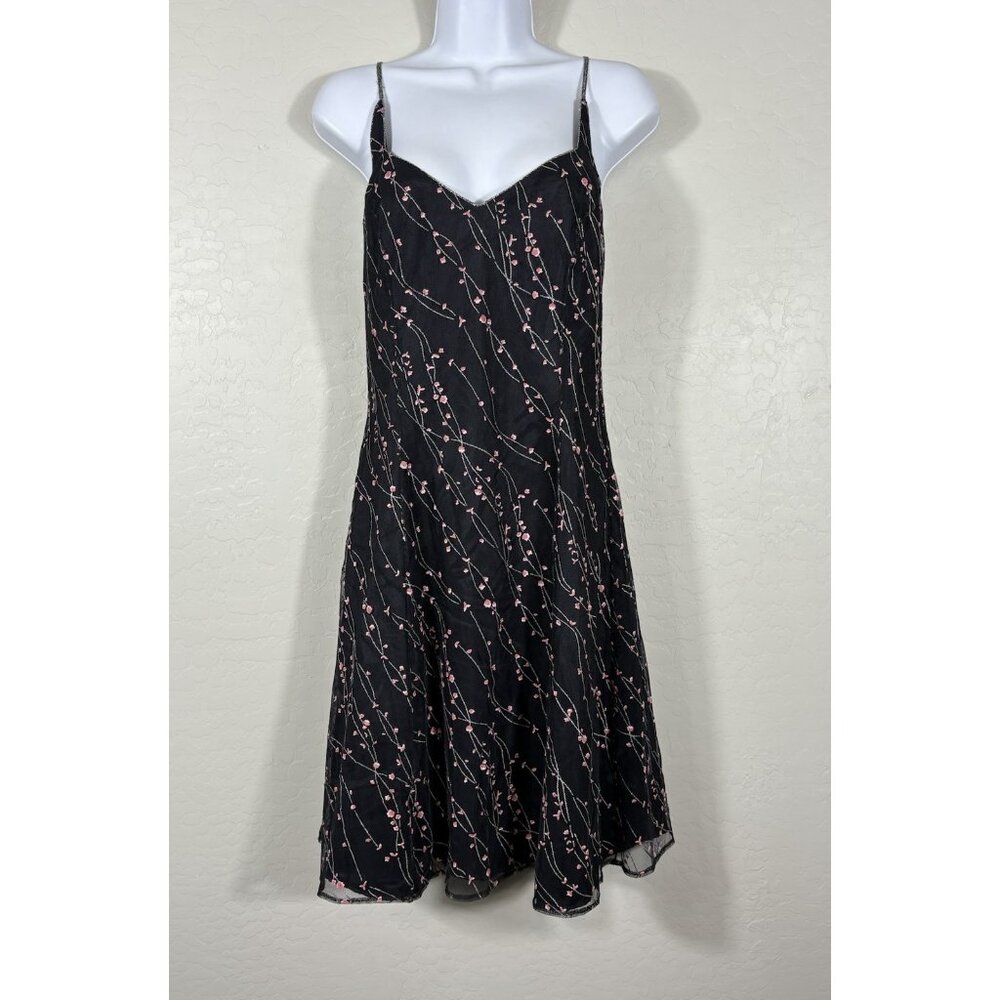 VTG Papell Evening Gown 10‎ Black Floral Mesh Overlay Fairy Y2K Whimsigoth 90’s